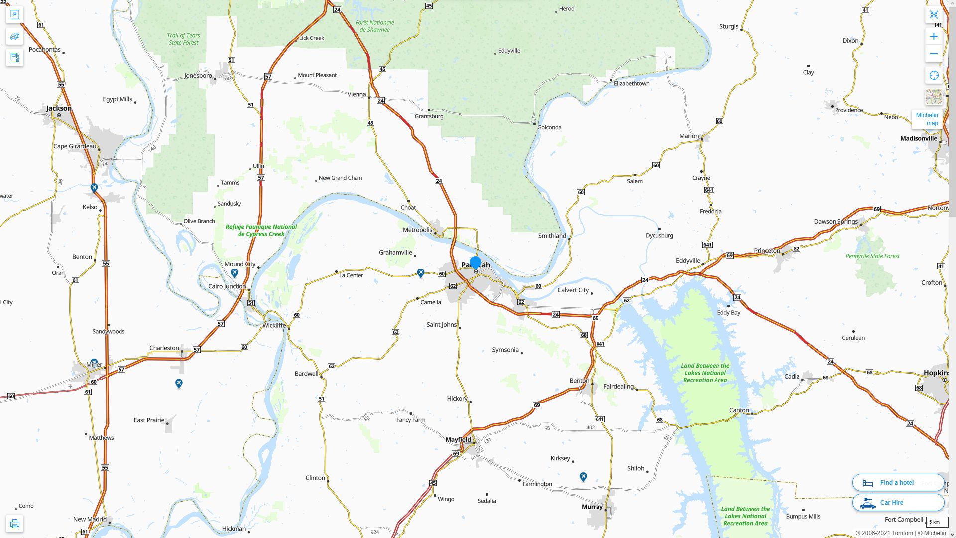 Paducah Kentucky Highway and Road Map
